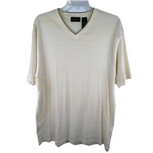 Claiborne Mens Size Large Cream with Brown Trim V-Neck Ribbed Short Sleeve Shirt
